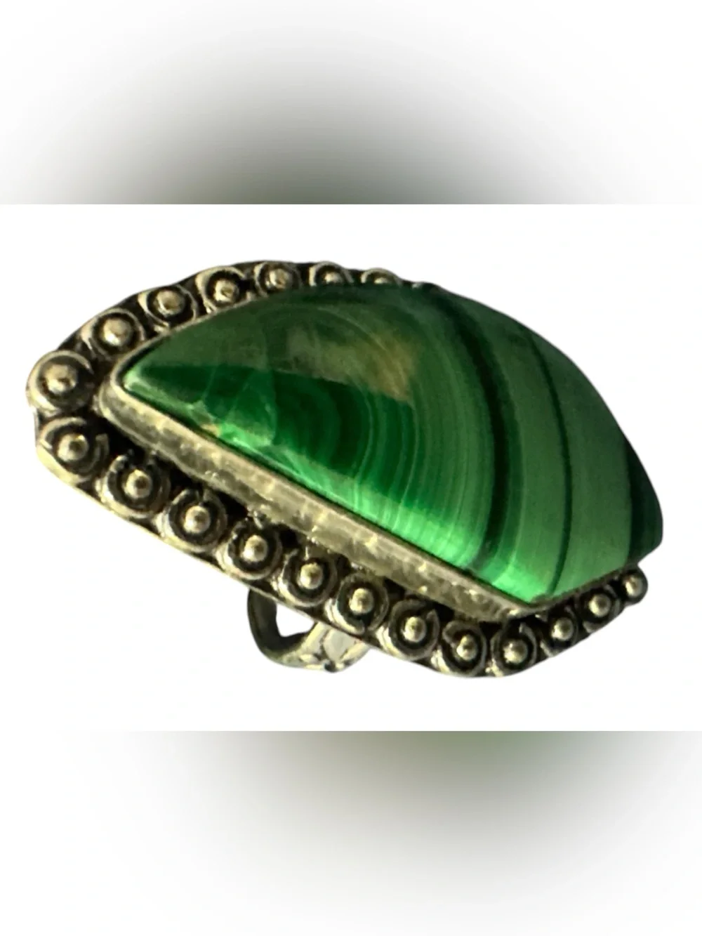 Teardrop Green Malachite Silver-Accent Statement Ring